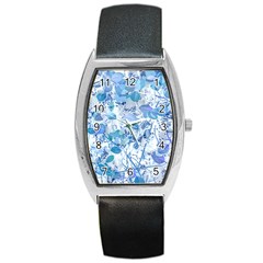 Cyan Floral Print Barrel Style Metal Watch by dflcprintsclothing