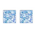 Cyan Floral Print Cufflinks (Square) Front(Pair)