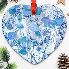 Cyan Floral Print Heart Ornament (two Sides)