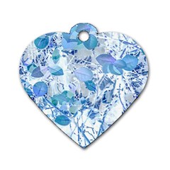 Cyan Floral Print Dog Tag Heart (two Sides) by dflcprintsclothing