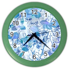 Cyan Floral Print Color Wall Clock by dflcprintsclothing