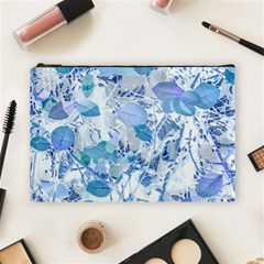 Cyan Floral Print Cosmetic Bag (large)