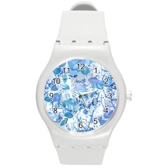 Cyan Floral Print Round Plastic Sport Watch (m) by dflcprintsclothing