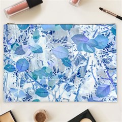 Cyan Floral Print Cosmetic Bag (xxl) by dflcprintsclothing