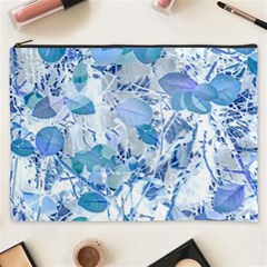 Cyan Floral Print Cosmetic Bag (xxxl) by dflcprintsclothing