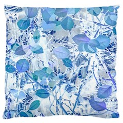 Cyan Floral Print Large Flano Cushion Case (one Side) by dflcprintsclothing