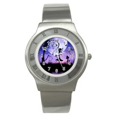 Cute Fairy Dancing In The Night Stainless Steel Watch by FantasyWorld7