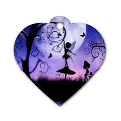 Cute Fairy Dancing In The Night Dog Tag Heart (two Sides) by FantasyWorld7