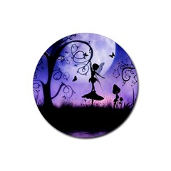 Cute Fairy Dancing In The Night Rubber Coaster (round)  by FantasyWorld7