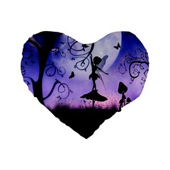 Cute Fairy Dancing In The Night Standard 16  Premium Flano Heart Shape Cushions by FantasyWorld7