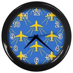 Aircraft Texture Blue Yellow Wall Clock (Black) Front