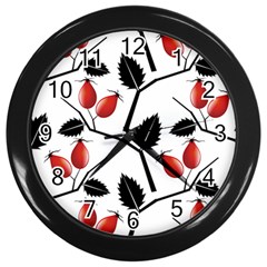 Rose Hip Pattern Branches Autumn Wall Clock (black) by Pakrebo