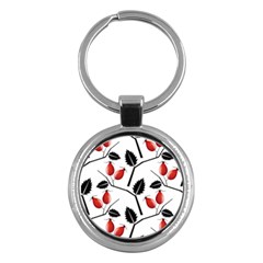 Rose Hip Pattern Branches Autumn Key Chain (round) by Pakrebo