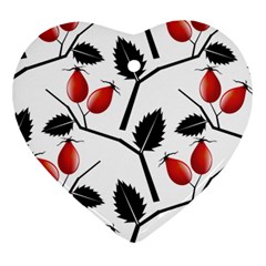 Rose Hip Pattern Branches Autumn Heart Ornament (two Sides) by Pakrebo