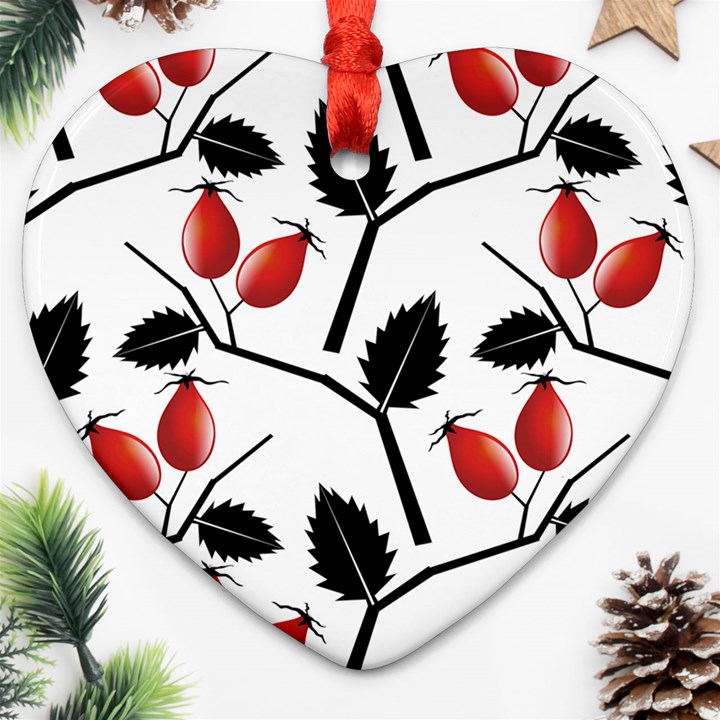 Rose Hip Pattern Branches Autumn Heart Ornament (Two Sides)