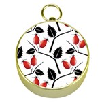 Rose Hip Pattern Branches Autumn Gold Compasses Front