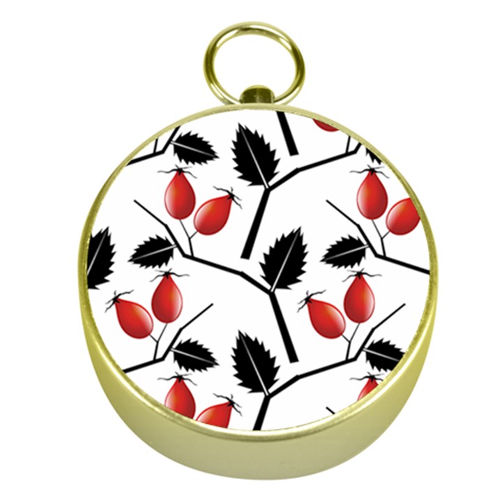 Rose Hip Pattern Branches Autumn Gold Compasses