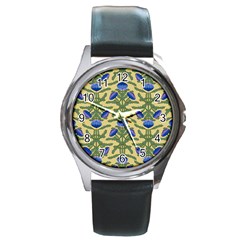 Pattern Thistle Structure Texture Round Metal Watch by Pakrebo