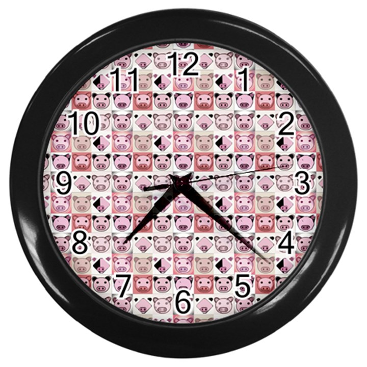 Graphic Seamless Pattern Pig Wall Clock (Black)