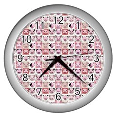 Graphic Seamless Pattern Pig Wall Clock (silver) by Pakrebo