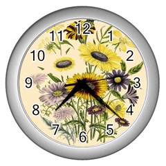 Botanical Print Antique Flora Wall Clock (silver) by Pakrebo