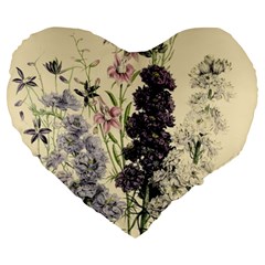 Botanical Print Antique Floral Large 19  Premium Flano Heart Shape Cushions by Pakrebo