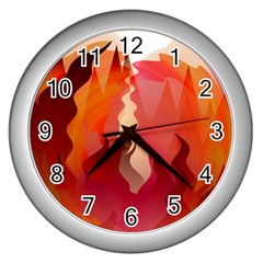 Fire Abstract Cartoon Red Hot Wall Clock (silver) by Pakrebo