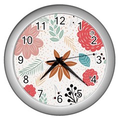 Nature Shape Leaves Flowers Art Wall Clock (silver) by Pakrebo