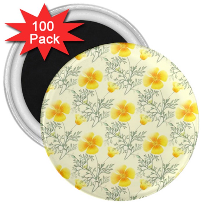 Floral Background Scrapbooking Yellow 3  Magnets (100 pack)