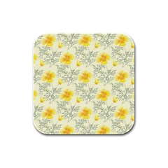 Floral Background Scrapbooking Yellow Rubber Square Coaster (4 Pack)  by Pakrebo