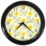 Floral Background Scrapbooking Yellow Wall Clock (Black) Front