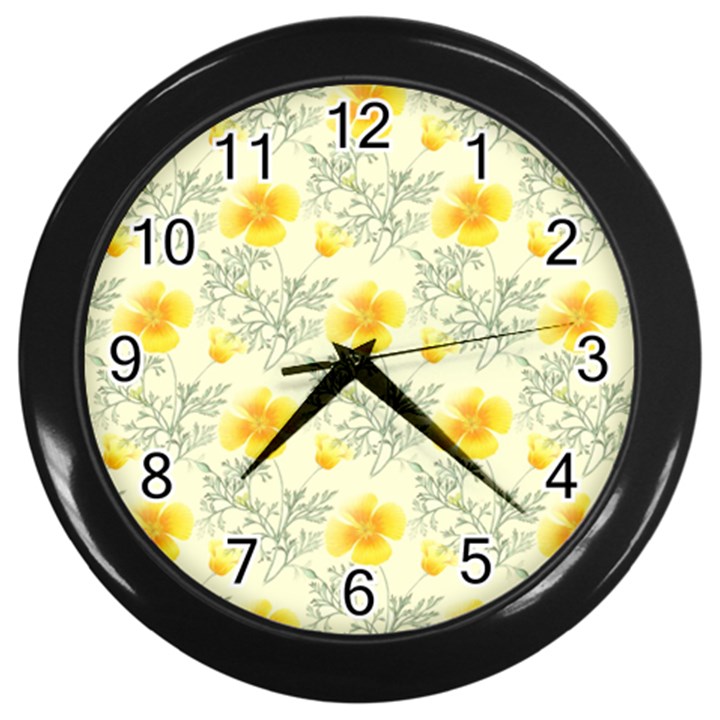 Floral Background Scrapbooking Yellow Wall Clock (Black)