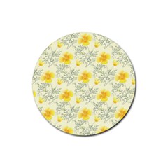 Floral Background Scrapbooking Yellow Rubber Round Coaster (4 Pack)  by Pakrebo