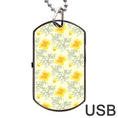 Floral Background Scrapbooking Yellow Dog Tag Usb Flash (two Sides) by Pakrebo