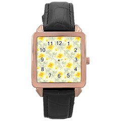 Floral Background Scrapbooking Yellow Rose Gold Leather Watch  by Pakrebo