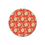 Background Images Floral Pattern Red White Rubber Coaster (Round)  Front