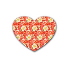 Background Images Floral Pattern Red White Rubber Coaster (heart)  by Pakrebo