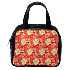 Background Images Floral Pattern Red White Classic Handbag (one Side) by Pakrebo