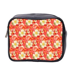 Background Images Floral Pattern Red White Mini Toiletries Bag (two Sides) by Pakrebo