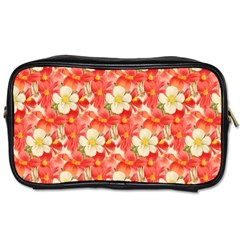 Background Images Floral Pattern Red White Toiletries Bag (one Side) by Pakrebo