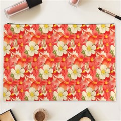 Background Images Floral Pattern Red White Cosmetic Bag (xxl) by Pakrebo