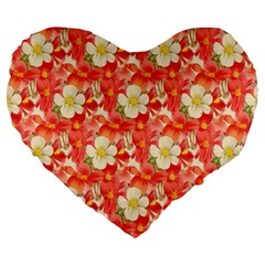 Background Images Floral Pattern Red White Large 19  Premium Heart Shape Cushions