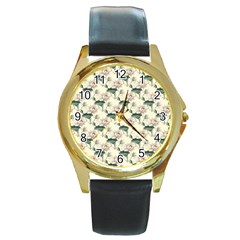 Floral Pattern Scrapbook Seamless Round Gold Metal Watch by Pakrebo