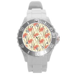 Flower Flora Leaf Wallpaper Round Plastic Sport Watch (l) by Pakrebo