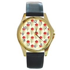 Floral Background Scrapbook Vintage Round Gold Metal Watch by Pakrebo