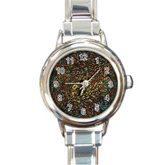 Flames Pattern Texture Gold Round Italian Charm Watch by Pakrebo