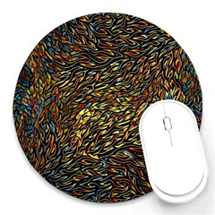 Flames Pattern Texture Gold Round Mousepads by Pakrebo