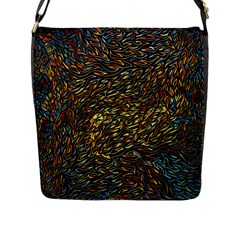 Flames Pattern Texture Gold Flap Closure Messenger Bag (l) by Pakrebo