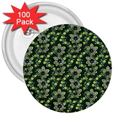 Abstract Pattern Flower Leaf 3  Buttons (100 Pack)  by Pakrebo