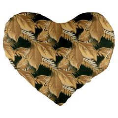 Scrapbook Leaves Decorative Large 19  Premium Flano Heart Shape Cushions by Pakrebo